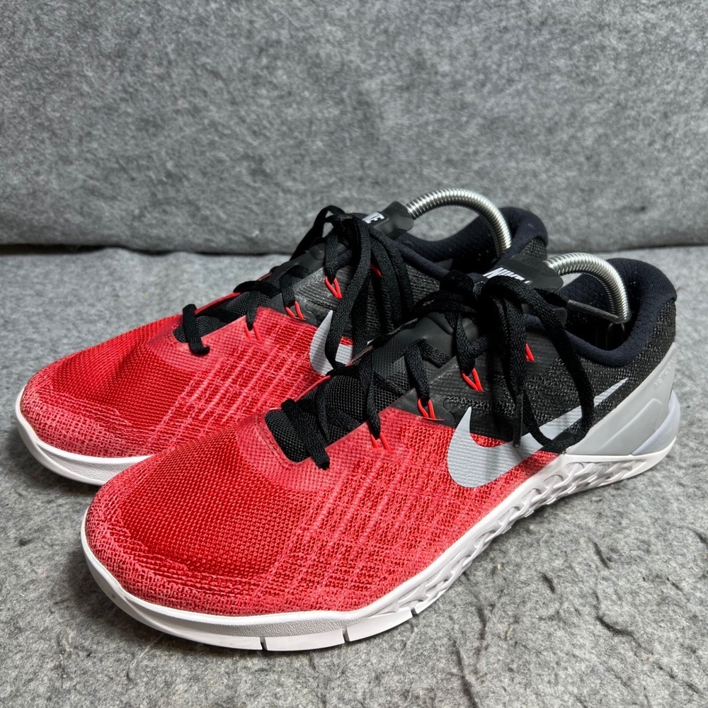 Nike Metcon 3 Mens Training Shoes Red Black Silver Sneakers Size 10.5